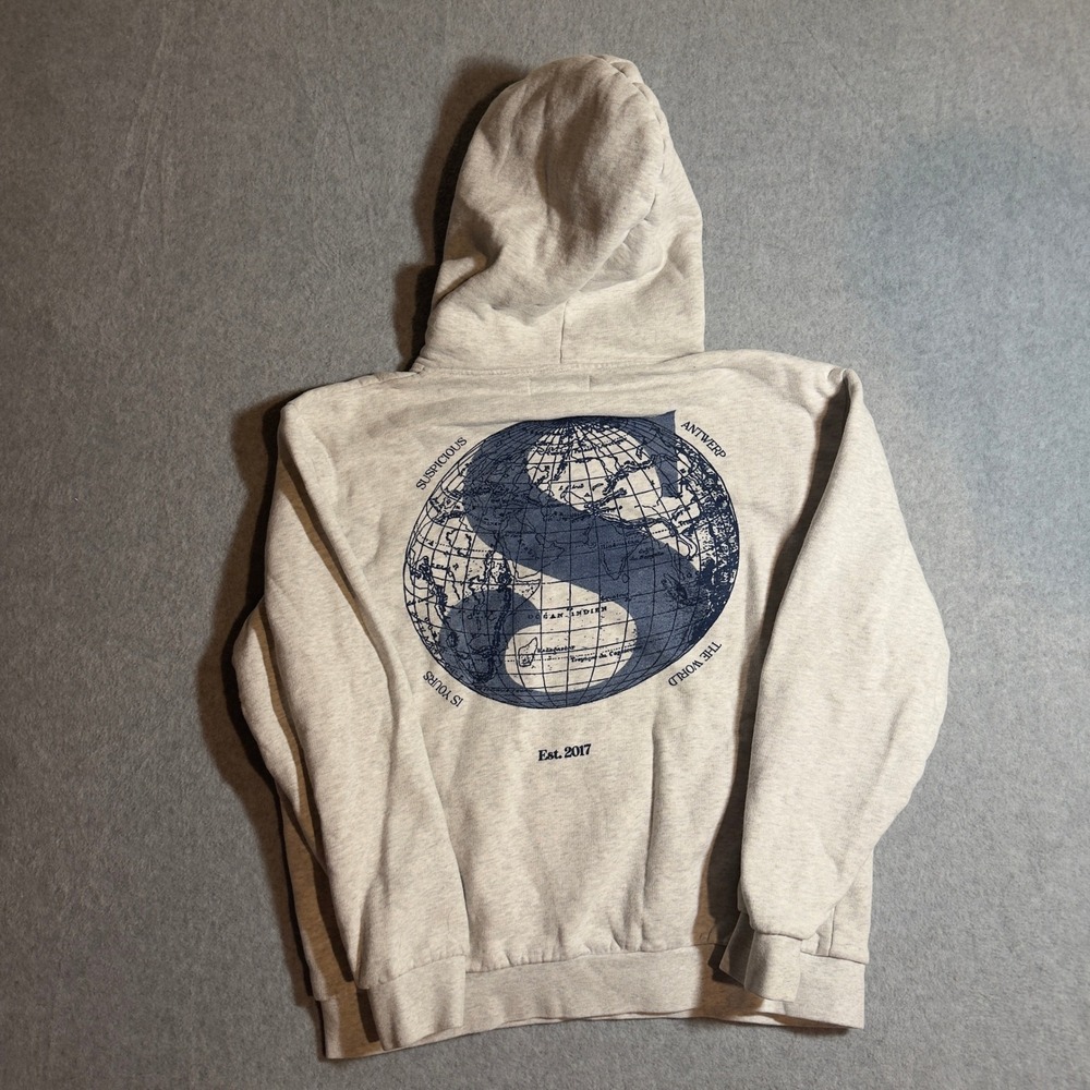 Suspicious Antwerp The World Is Yours Globe Hoodie Gray Large